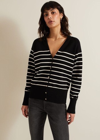 Phase Eight Nina V Neck Stripe Knitwear Black/White Australia | IR1824975